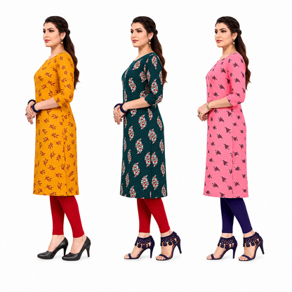Women's Long American Crepe Kurti | Printed Casual Ethnic Wear | Random Design