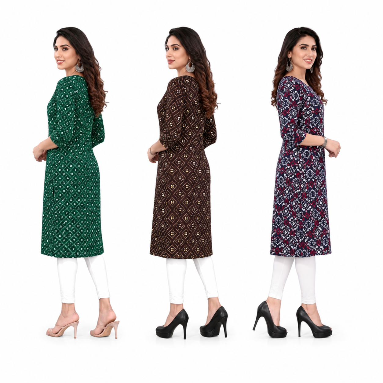 Women's Long American Crepe Kurti | Printed Casual Ethnic Wear | Random Design
