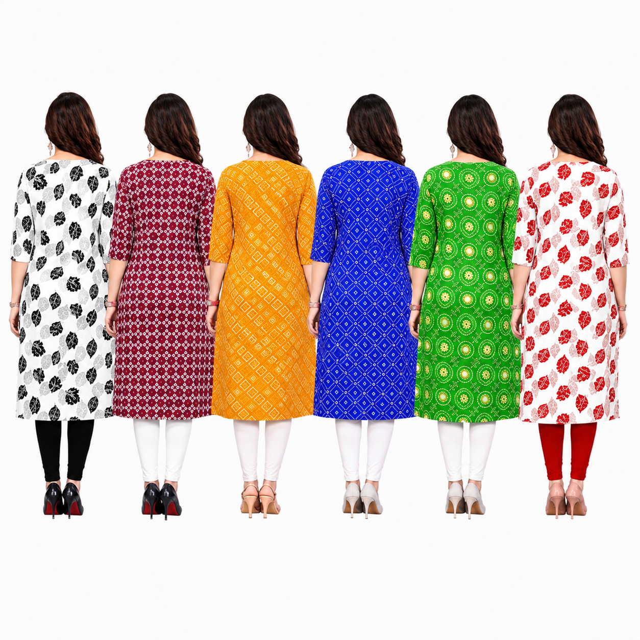 Women's Long American Crepe Kurti | Printed Casual Ethnic Wear | Random Design and Color | Combo Pack