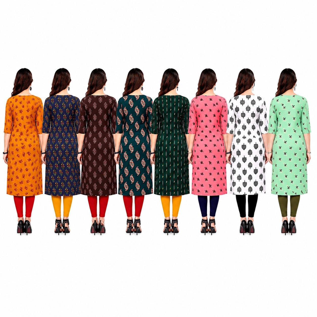 Women's Long American Crepe Kurti | Printed Casual Ethnic Wear | Random Design and Color | Combo Pack