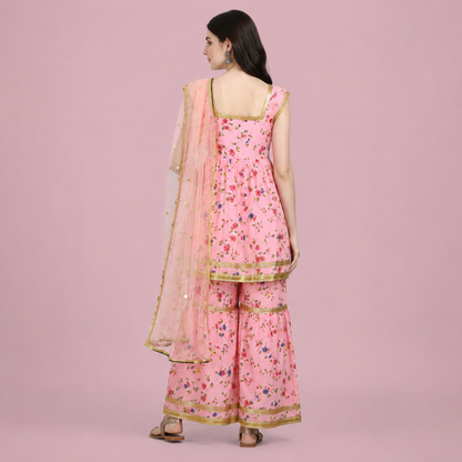 Women's Premium 3-Piece Sharara Suit Set with Inner Lining | Embroidered Ethnic Kurta, Sharara & Dupatta | M to XXL | 5-6 Colors Available