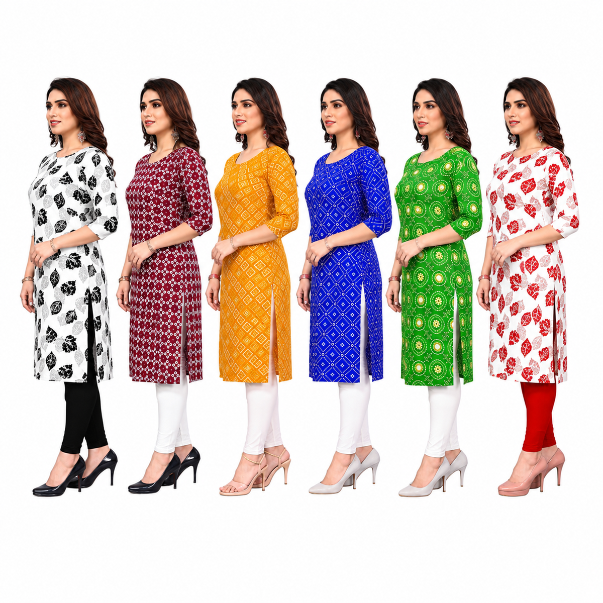 Women's Long American Crepe Kurti | Printed Casual Ethnic Wear | Random Design and Color | Combo Pack
