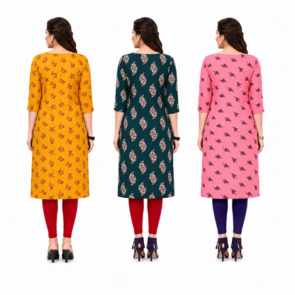 Women's Long American Crepe Kurti | Printed Casual Ethnic Wear | Random Design