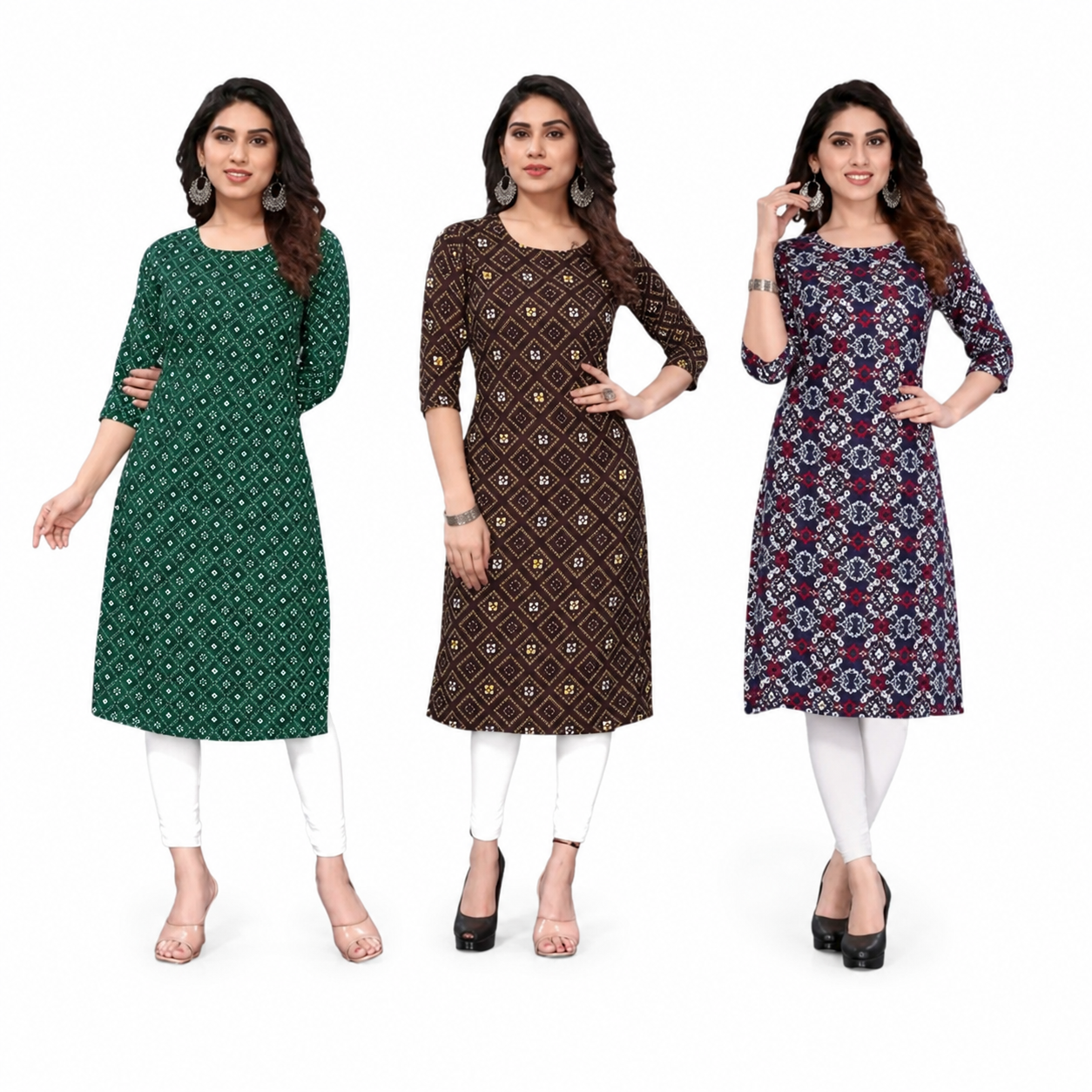 Women's Long American Crepe Kurti | Printed Casual Ethnic Wear | Random Design