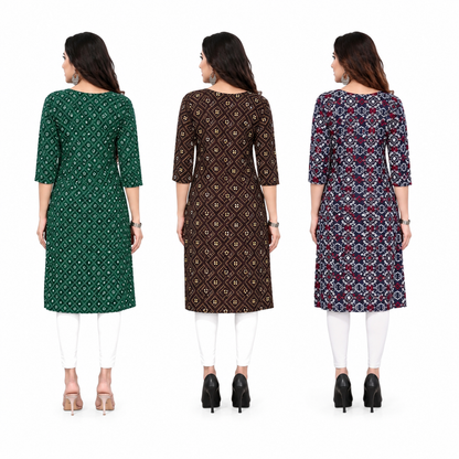 Women's Long American Crepe Kurti | Printed Casual Ethnic Wear | Random Design