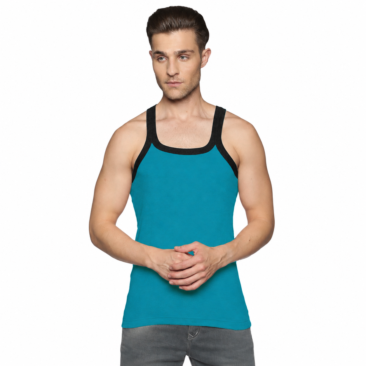 Men's 100% Cotton Gym Vest | Single Rib Fabric | Sleeveless Sports Vest - PAIR OF 3 [PACK OF 1]