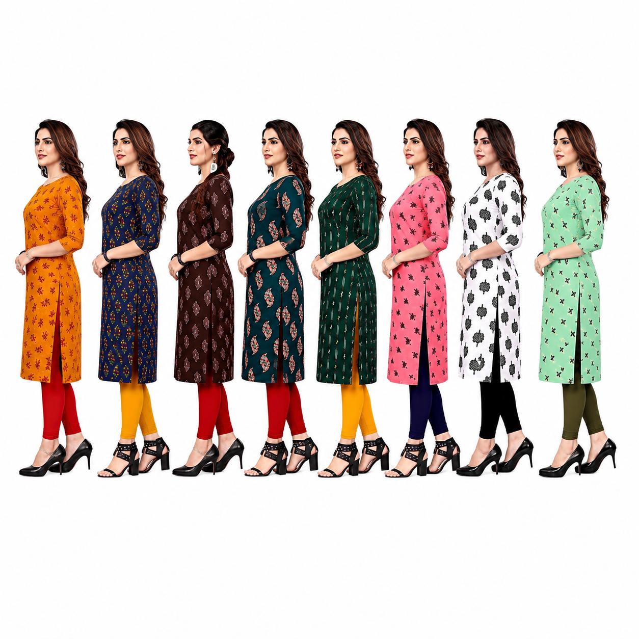 Women's Long American Crepe Kurti | Printed Casual Ethnic Wear | Random Design and Color | Combo Pack