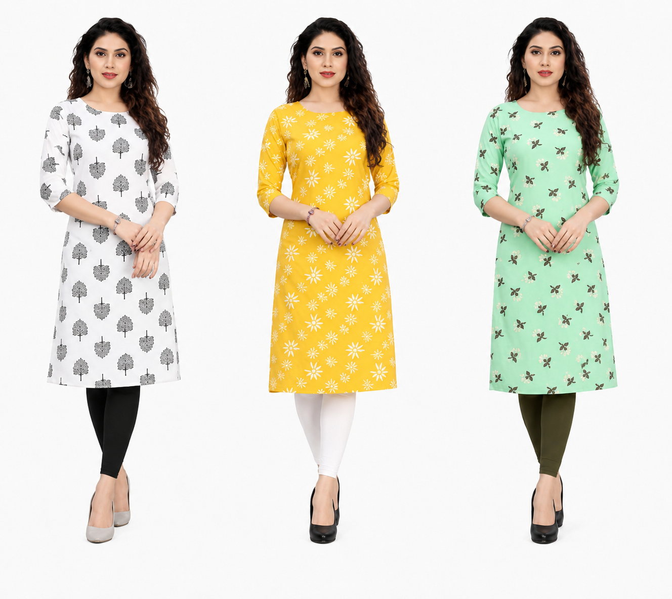 Women's Long American Crepe Kurti | Printed Casual Ethnic Wear | Random Design