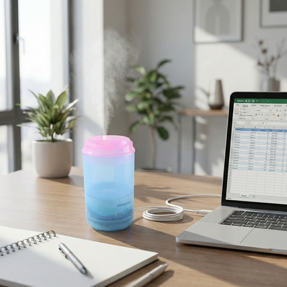 Person filling the portable mini humidifier with clean tap water.