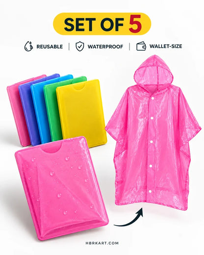 🌧️ Set of 5 Multicolour Waterproof Raincoat ☔